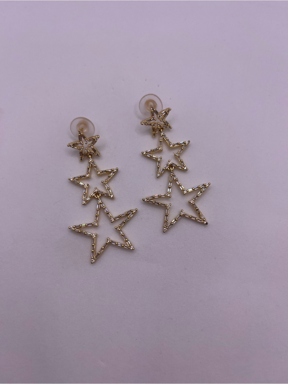 Gold Triple Star Drop Earrings - Dainty Celestial Dangle